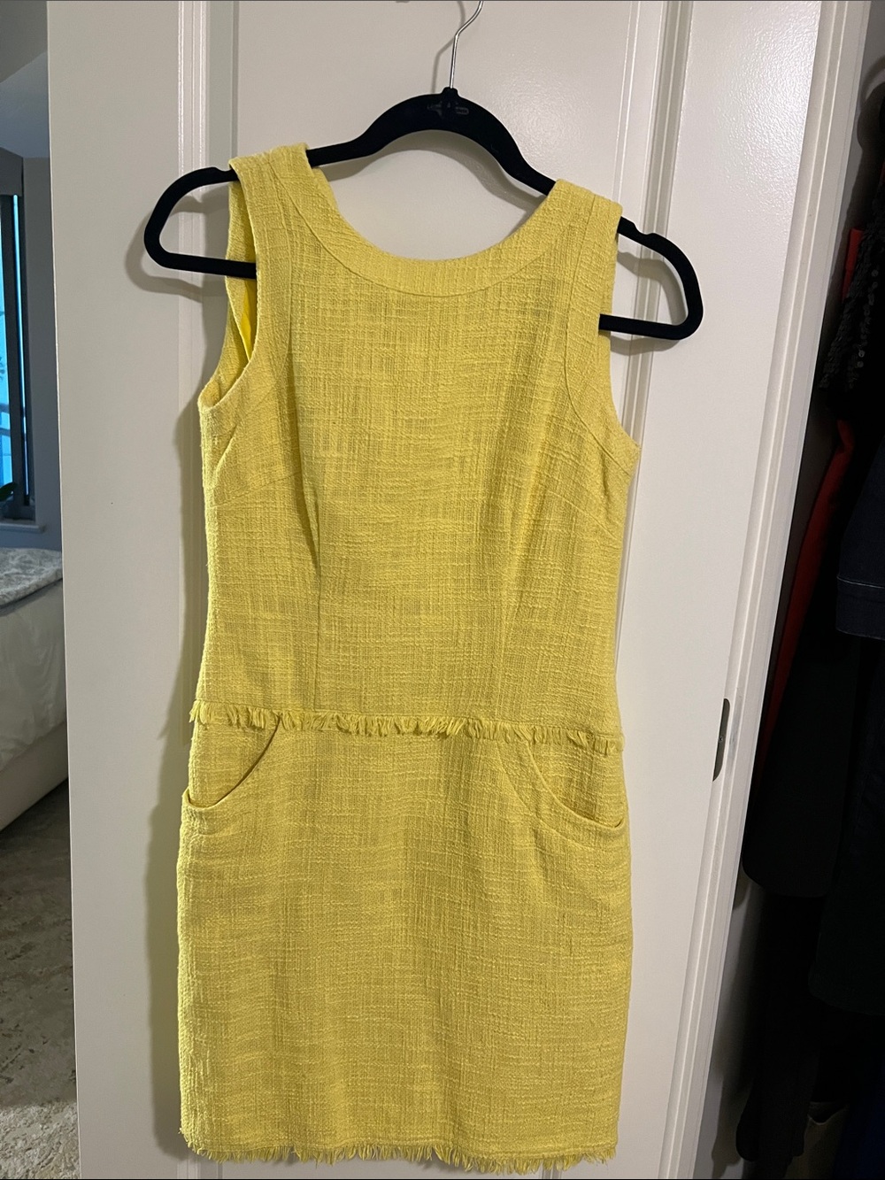 Calvin Klein Yellow Sleeveless Shift with Fringe Trim